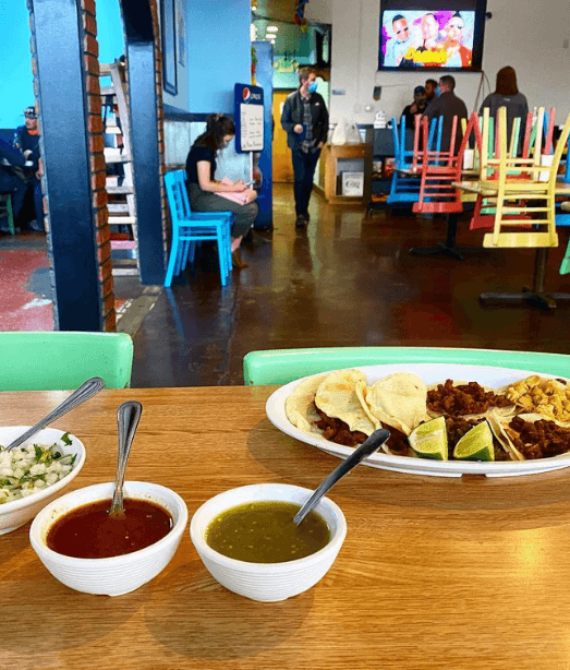 Fresh salsas and tortillas at Los Primos